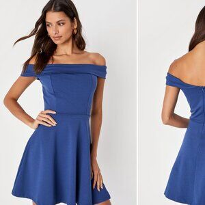Lulu's Off-the-Shoulder Navy Blue Dress